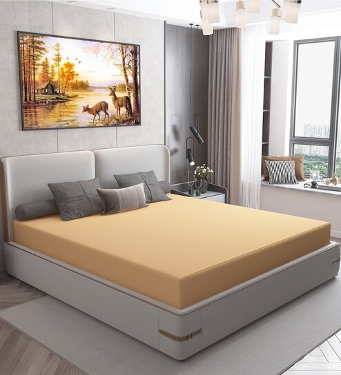 Cotts Wonder Waterproof Fitted Terry Cotton King Size (72x72) Mattress Protector In Beige Colour