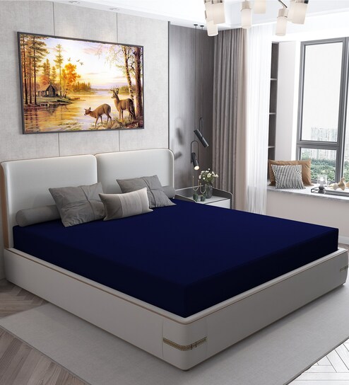 Cotts Wonder Waterproof Fitted Terry Cotton King Size (84x72) Mattress Protector In Blue Colour