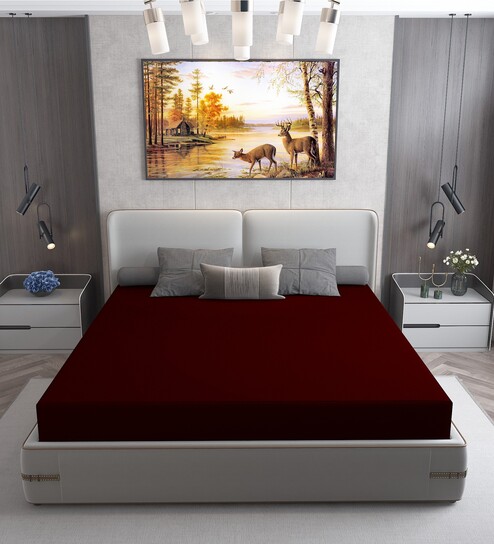 Cotts Wonder Waterproof Fitted Terry Cotton King Size (84x72) Mattress Protector In Maroon Colour