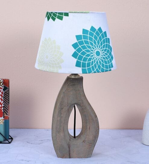 County Cottgae Mangowood Table Lamp With Dahlia Floral Print Satin Shade