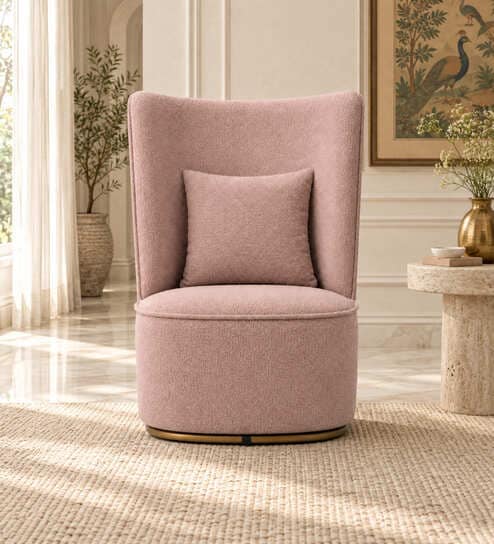 Cove Revolving Barrel Chair With Upholstered Fabric In Pink Colour Cove Revolving Barrel Chair With Upholstered Fabric In Pink Colour