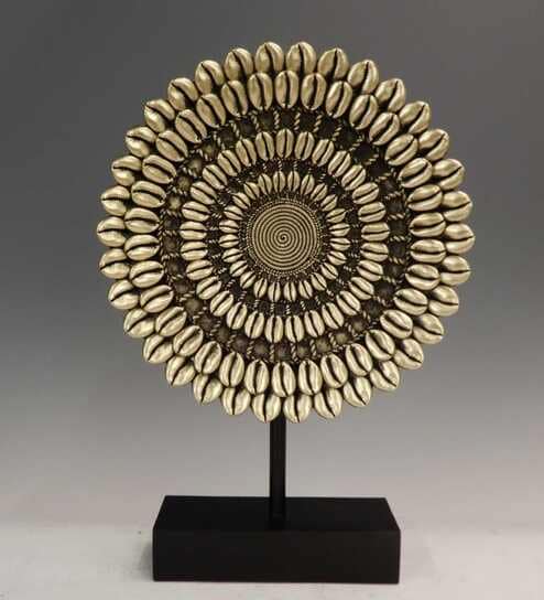 Cowry Shell Resin & Metal Artifact On A Stand (Gold & Black)