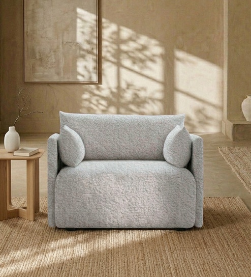 Cozy Chic Boucle 1 Seater Sofa In Grey Colour