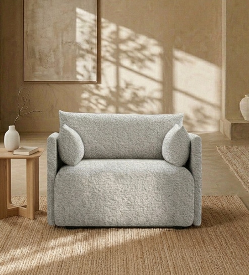 Cozy Chic Boucle 1 Seater Sofa In Soft Sand Colour