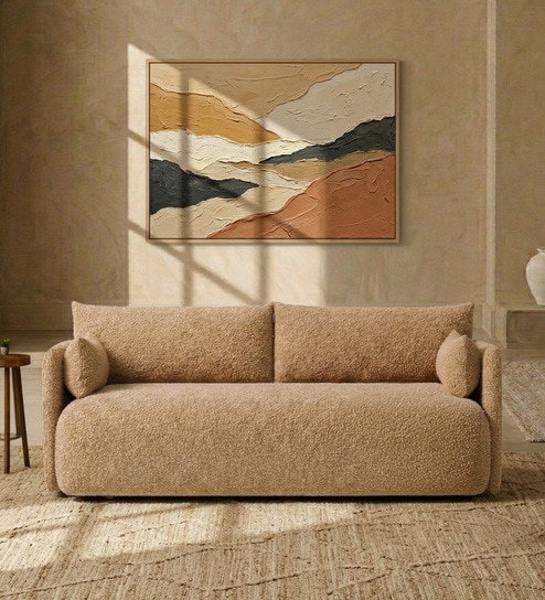 Cozy Chic Boucle 2 Seater Sofa In Mustard Colour