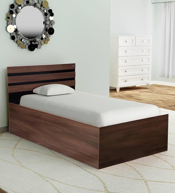 Buy Cocoa Single Bed with Storage in Black & Dark Acacia Matte Finish