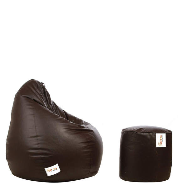 Buy Combo Classic XXL Brown Bean Bag with Round Footstool in Brown