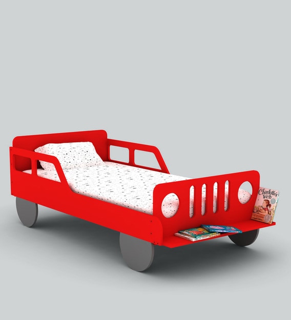 Buy Cooper Birch Wood Jeep Bed In Red By Lycka Online Kids Single Beds Kids Furniture Kids Furniture Pepperfry Product