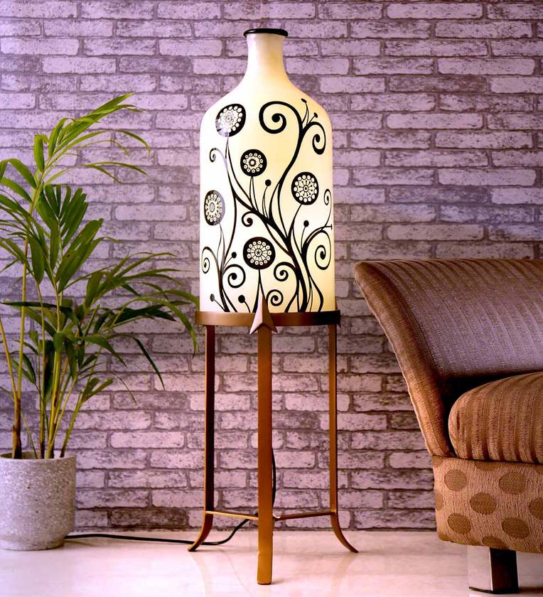 Buy Contemporary Art Hand Painted Glass Shade Table Lamp with Metal