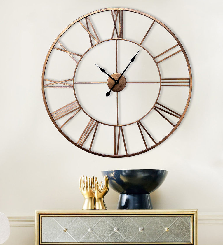 Buy Copper Finish Metal 30 Inch Wall Clock By Craftter Online - Vintage 