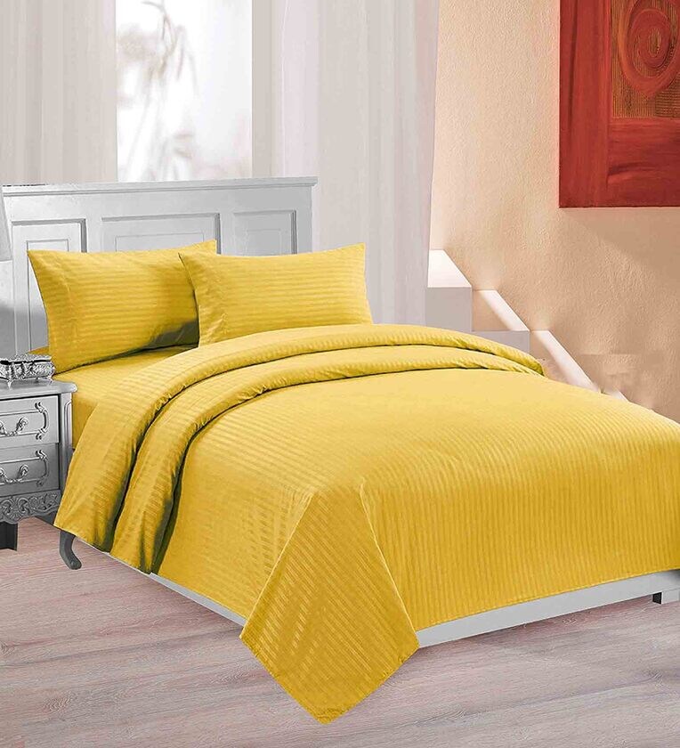 Buy Yellow Solid 220 TC Cotton 1 Double King Size Bedsheet with 2