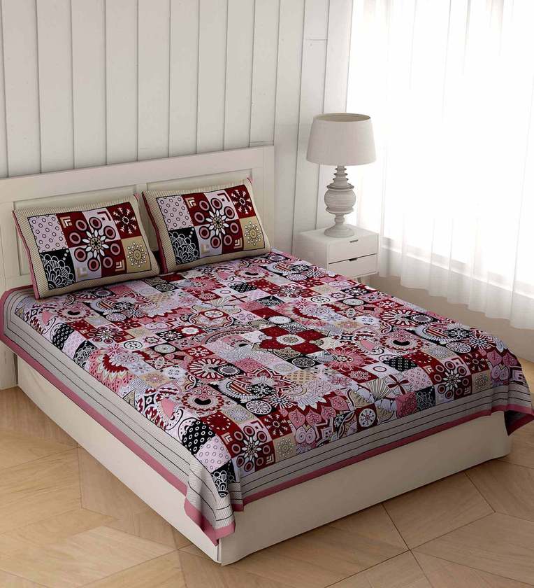 Buy Cotton 300TC Double Bedsheet With 2 Pillow Covers Online