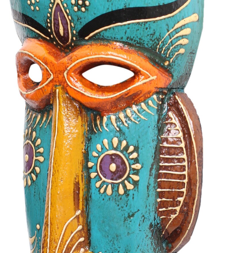 Buy Multicolour Wooden Decorative Wall Mask by Cocovey Online Wall