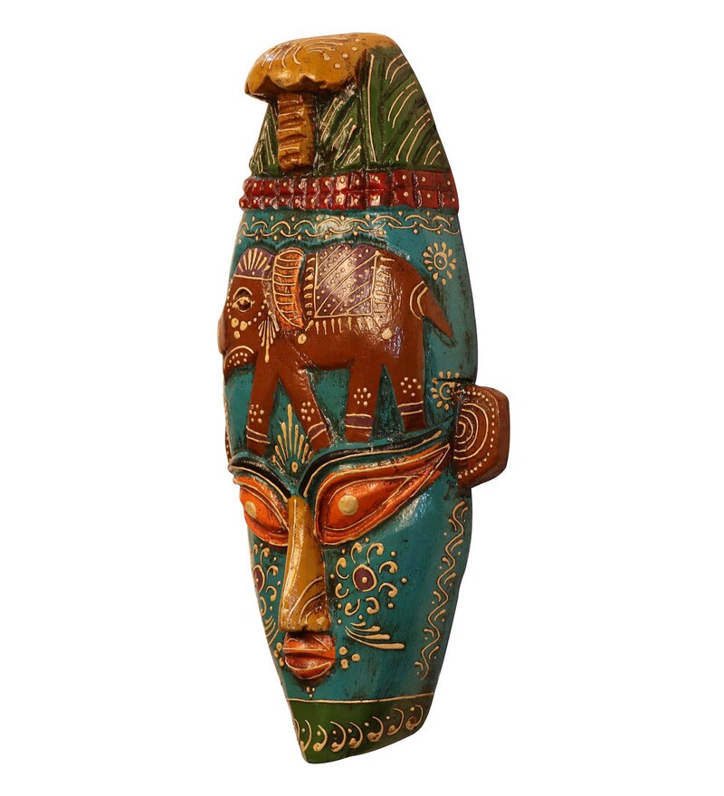 Buy Multicolour Wooden Decorative Wall Mask by Cocovey Online Wall