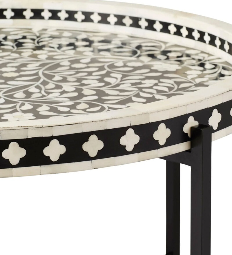 Buy Sylvan Bone Inlay Tray Coffee Table in Black & White Finish By Ziba