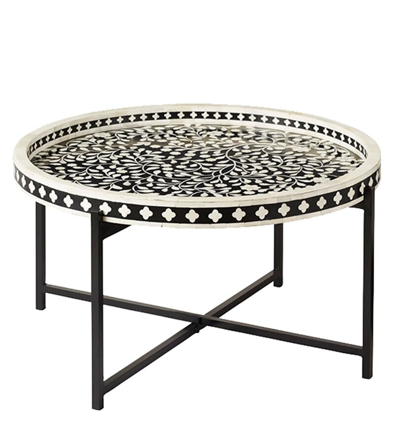 Buy Sylvan Bone Inlay Tray Coffee Table in Black & White Finish By Ziba