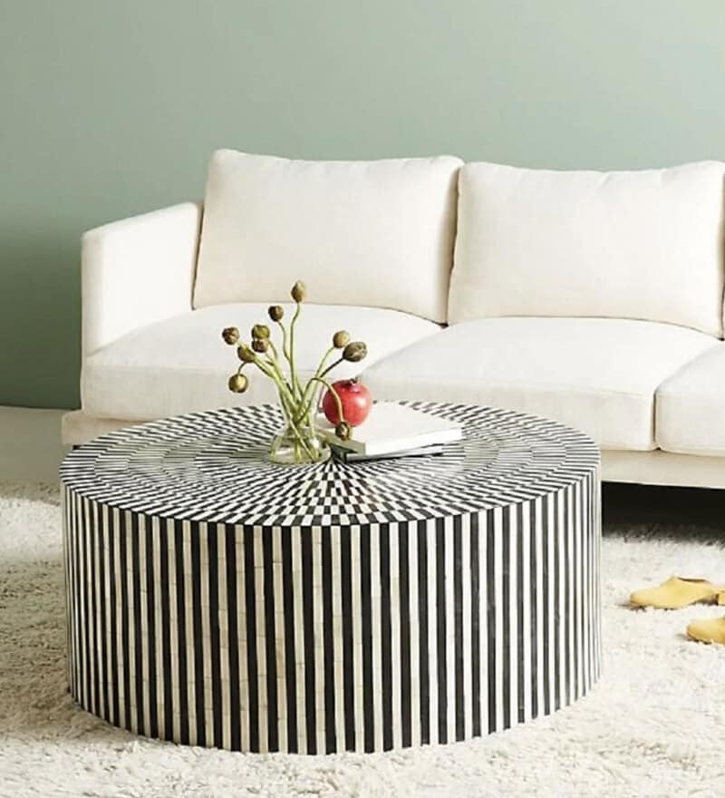 black and white striped end table