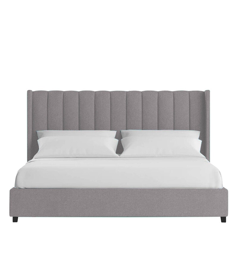 Buy Colina Velvet Upholstered Queen Size Bed in Concrete Grey Colour by