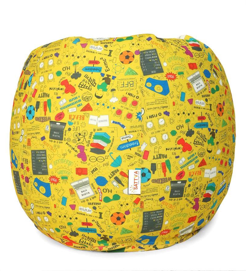 Buy College XXXL Fabric Bean Bag with Beans in Yellow Colour by Sattva