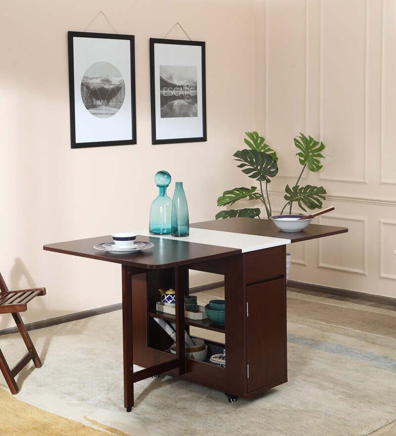 Buy Collie 6 Seater Folding Dining Table in Walnut & White Colour by Space Genie Online Modern