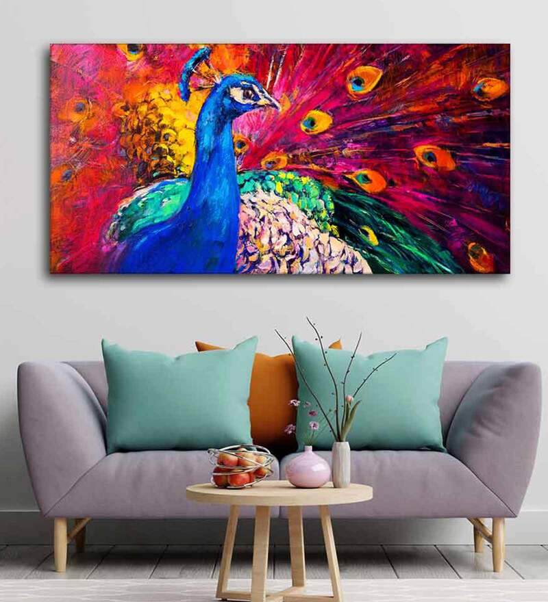 Buy Colorful Peacock Canvas Wall Painting By VibeCrafts Online