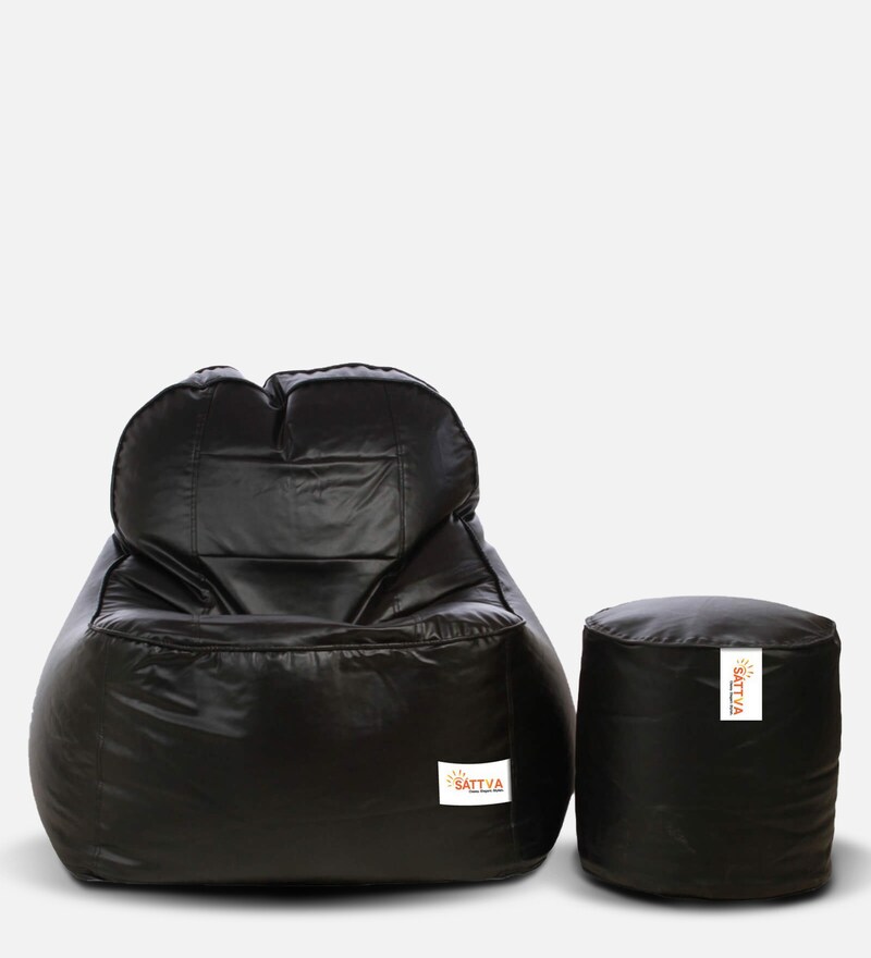 Buy Combo Rester XXXL Bean Bag & Round Pouffe with Beans in Black