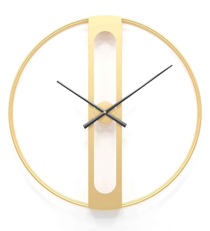 Buy Contemporary Gold Analog Wall Clock by Handicraft Town Online
