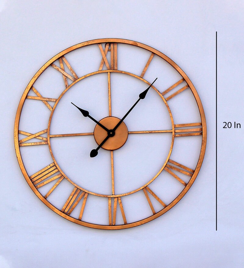 Buy Copper Finish Metal 20 Inch Wall Clock by Craftter Online Vintage