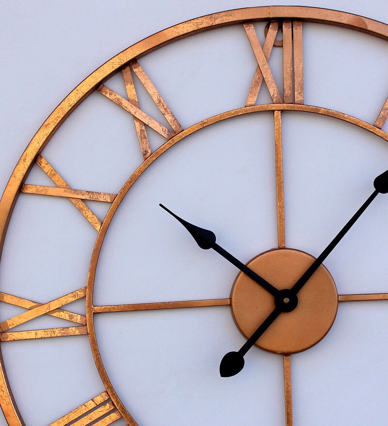 Buy Copper Finish Metal 20 Inch Wall Clock by Craftter Online Vintage