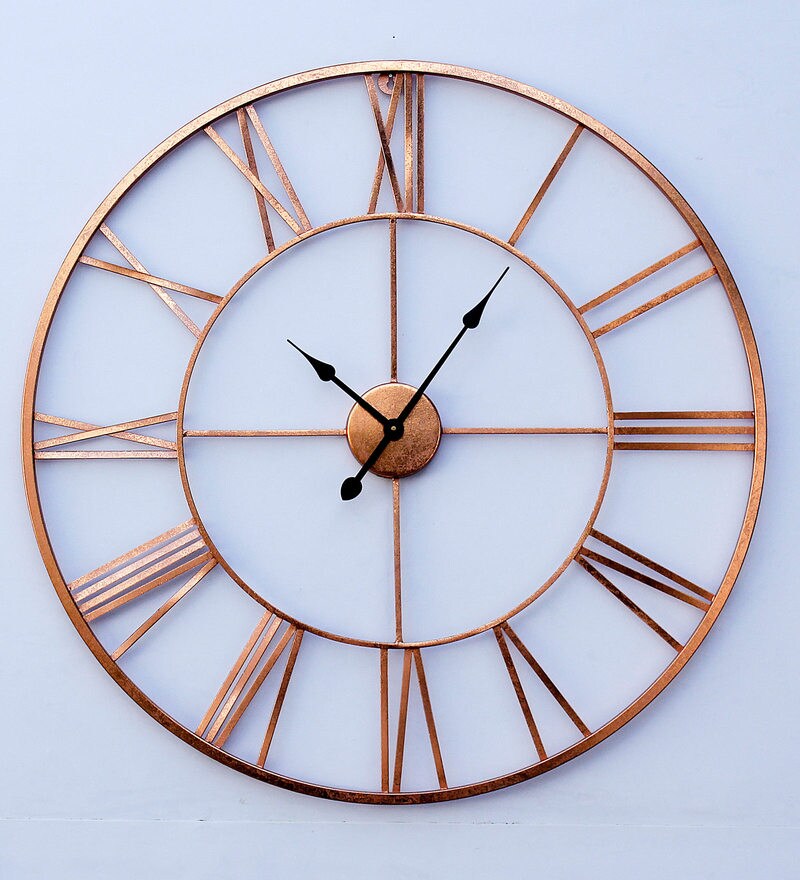 Buy Copper Finish Metal 30 Inch Wall Clock by Craftter Online Vintage