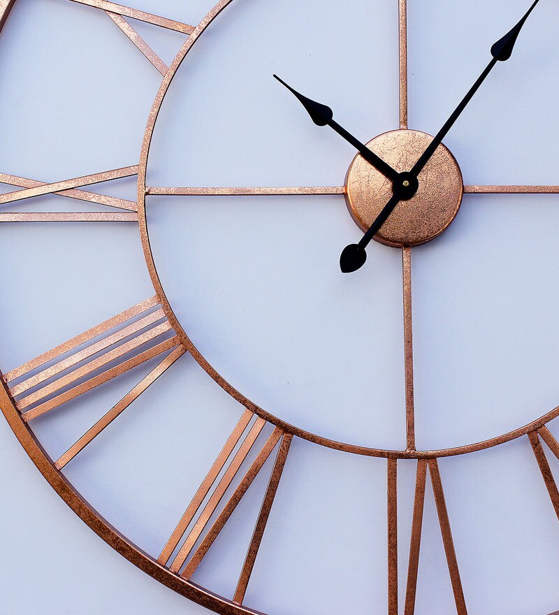 Buy Copper Finish Metal 30 Inch Wall Clock by Craftter Online Vintage