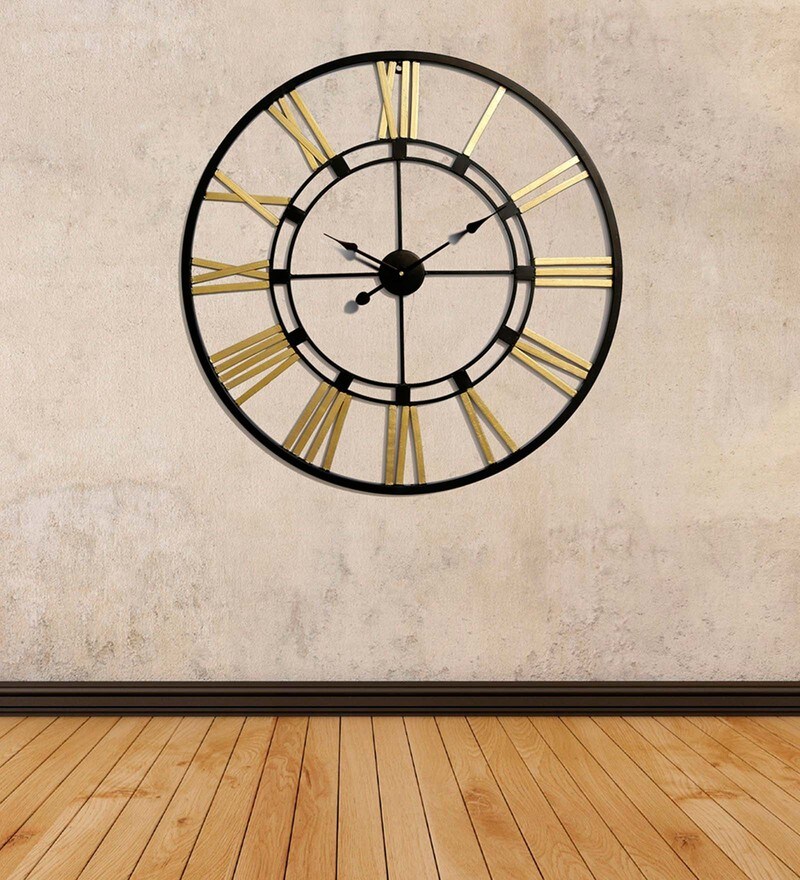 Buy Black & Golden Finish Metal 40 Inch Wall Clock by Craftter Online ...