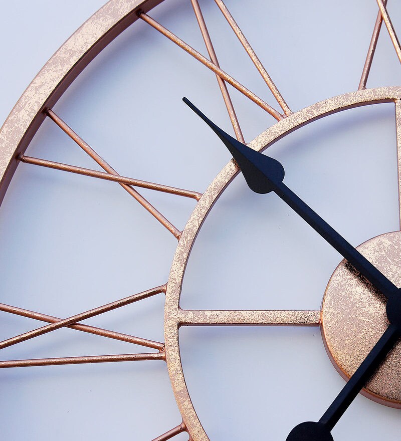 Buy Copper Metal Analog Skeleton Wall Clock by Craftter Online