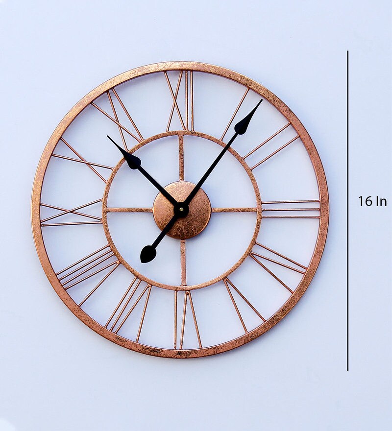 Buy Copper Metal Analog Skeleton Wall Clock by Craftter Online