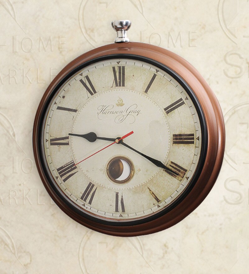 Buy Copper Mild Steel 12 x 3 x 13 Inch Wall Clock by Home Sparkle