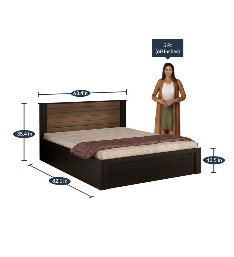 Buy Cosmos Queen Size Bed with Storage in Wenge Finish by Spacewood