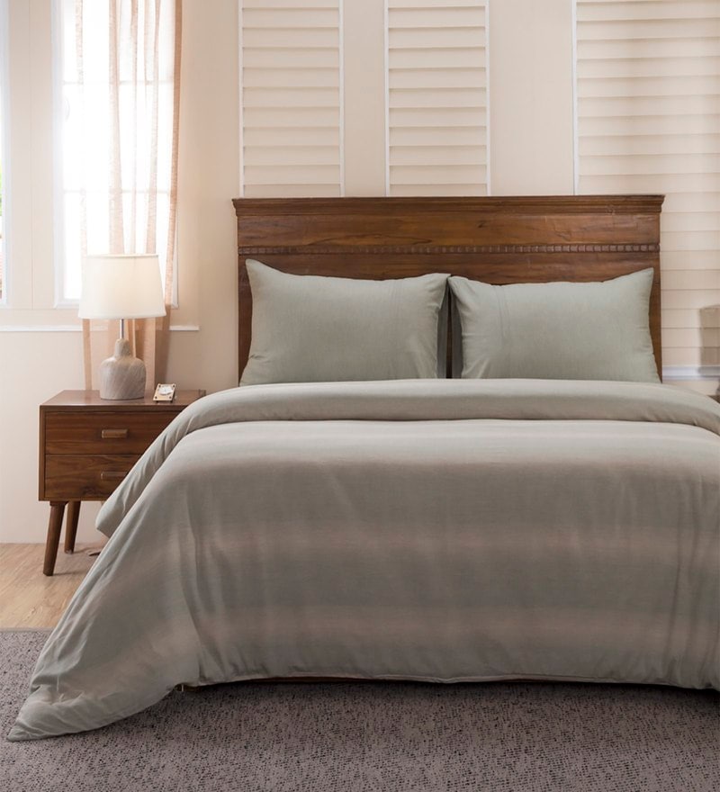Buy Green Geometric Cotton Double Bed Duvet Cover With 2 Pillow Covers Cotsmere Melange