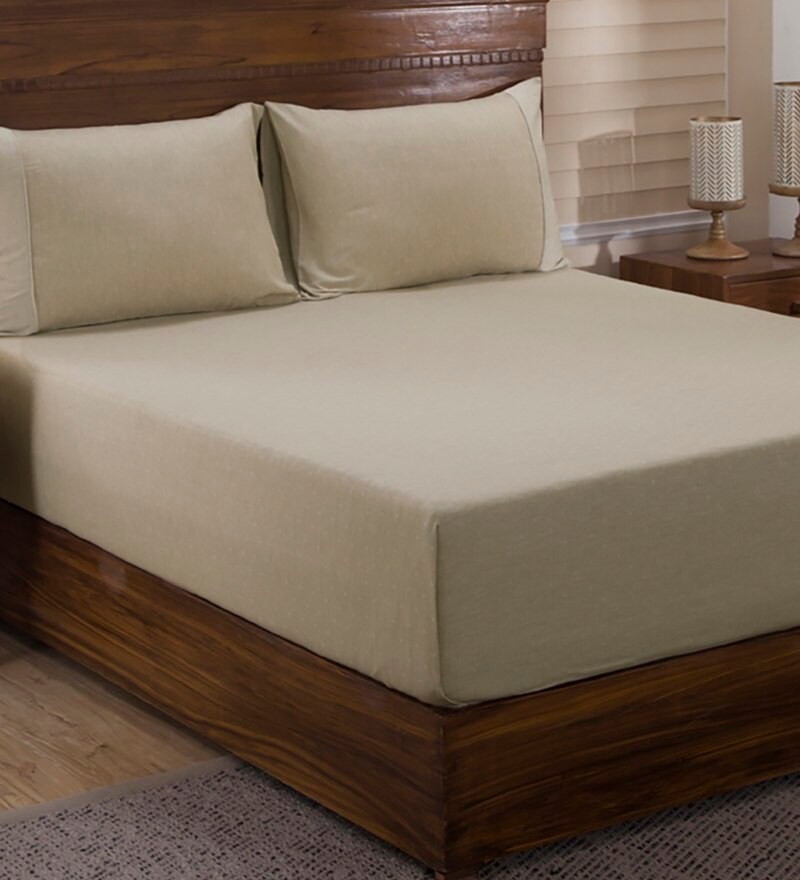 Buy Brown Solid 400 TC Cotton 1 Double King Size Bedsheet with 2 Pillow