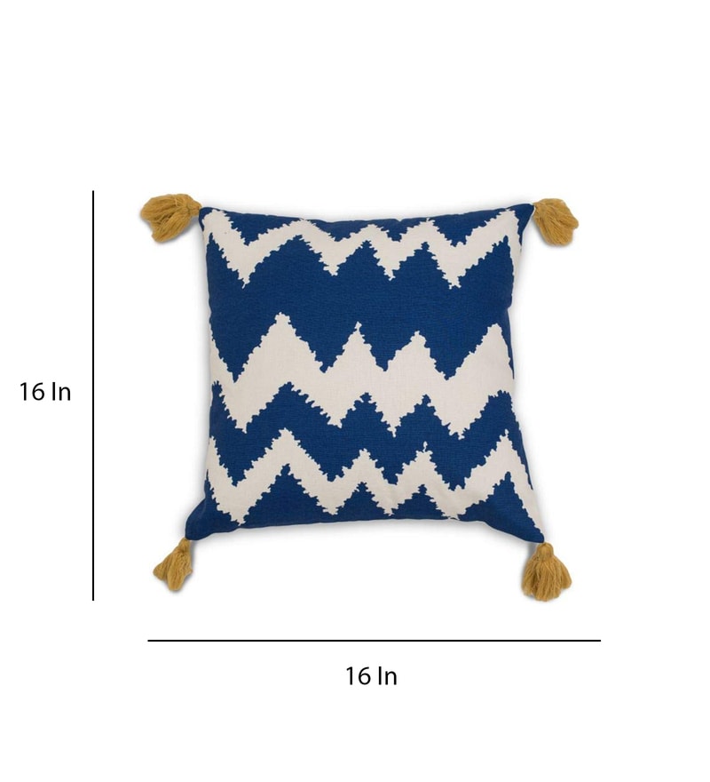 Buy Bohemian Blue Printed Cotton Cushion Cover 16x16 Pack of 1by