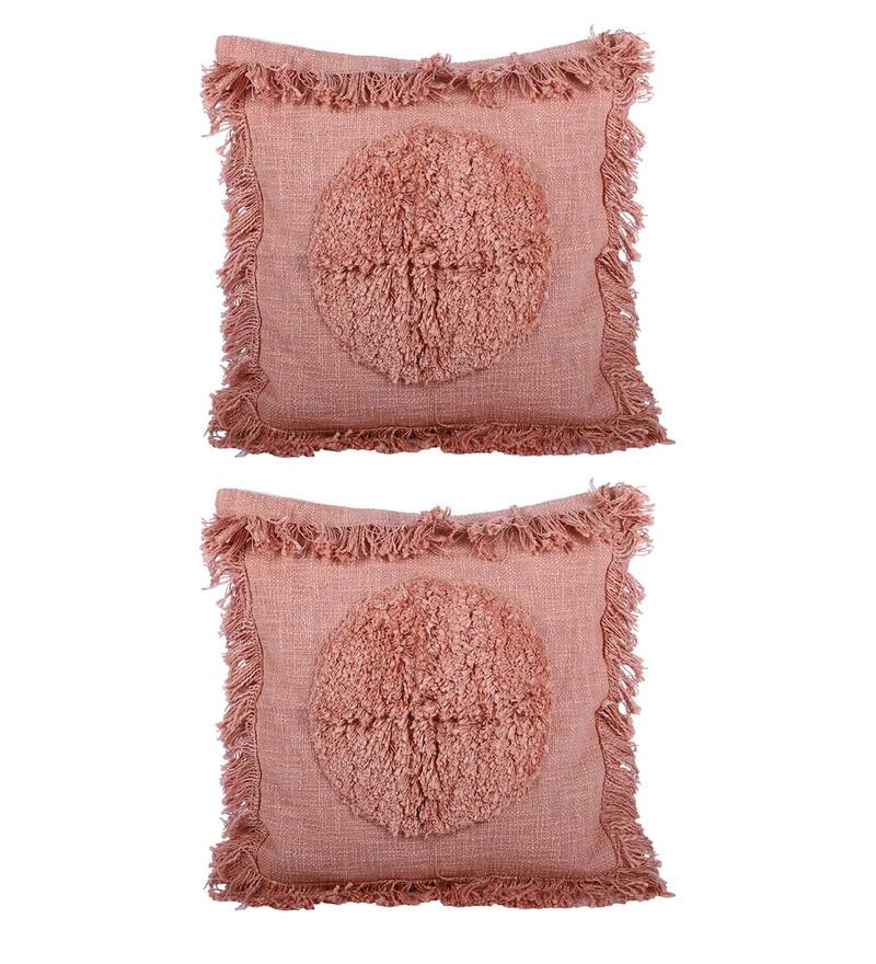 Buy Cotton Plain Solid 18x18 Inch Cushion Covers (Set Of 2) by Eyda