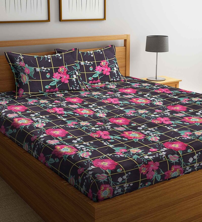 Buy Cotton 180 TC Double Bed Sheet With 2 Pillow Covers bu Nuedis by