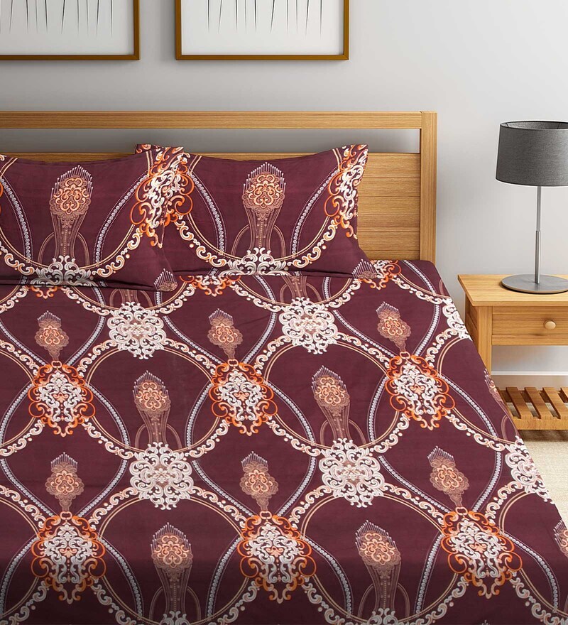 Buy Cotton 180 TC Double Bedsheet with 2 Pillow Covers Online Floral