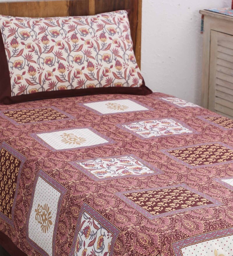 Buy Cotton 180TC Single Bedsheet With 1 Pillow Cover Online Solid