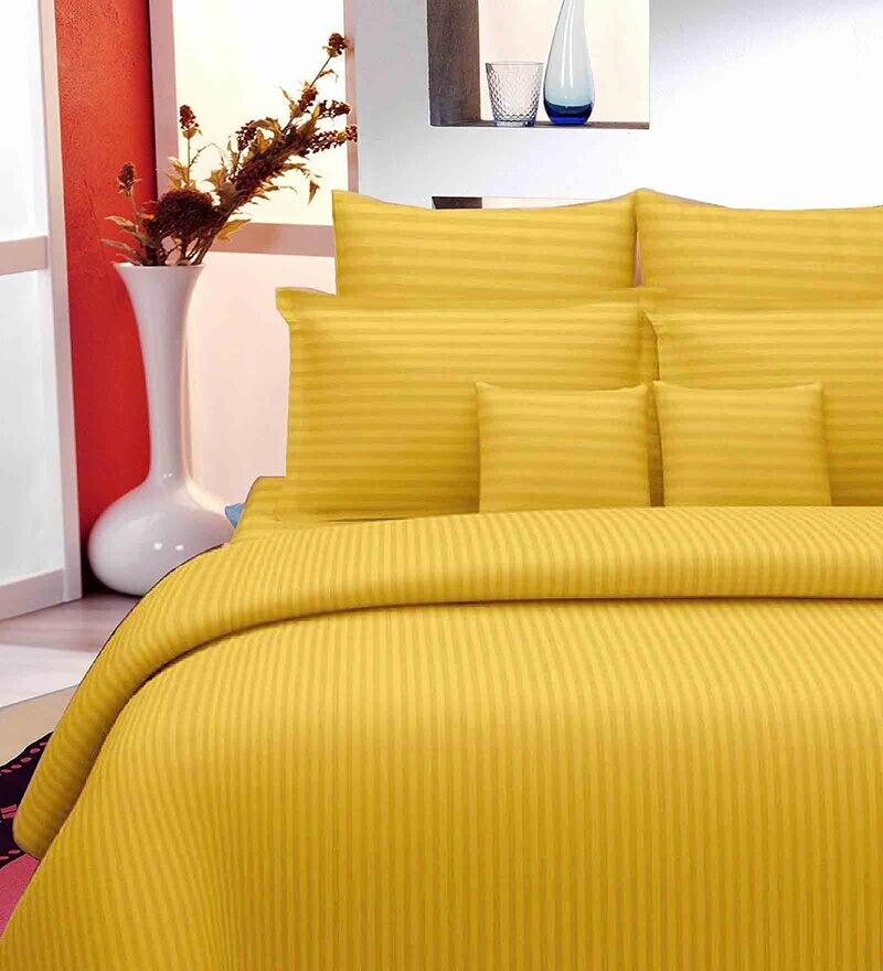 Buy Yellow Solid 220 TC Cotton 1 Double King Size Bedsheet with 2