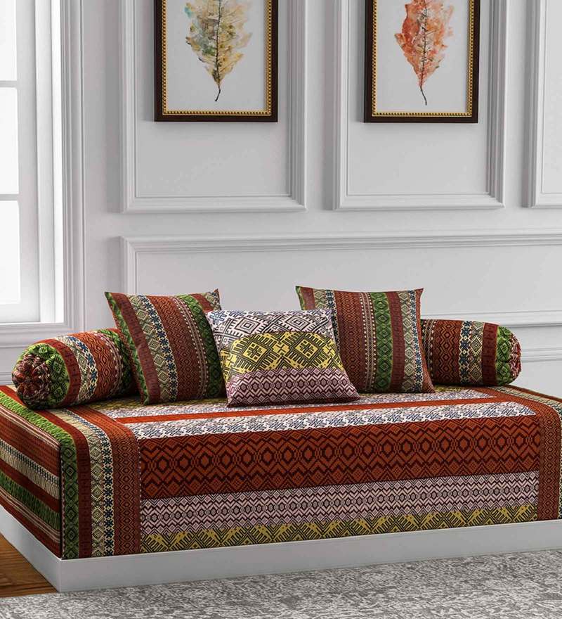 Buy Multicolor 240 TC Cotton 6 Piece Diwan Set by Swayam Online Diwan