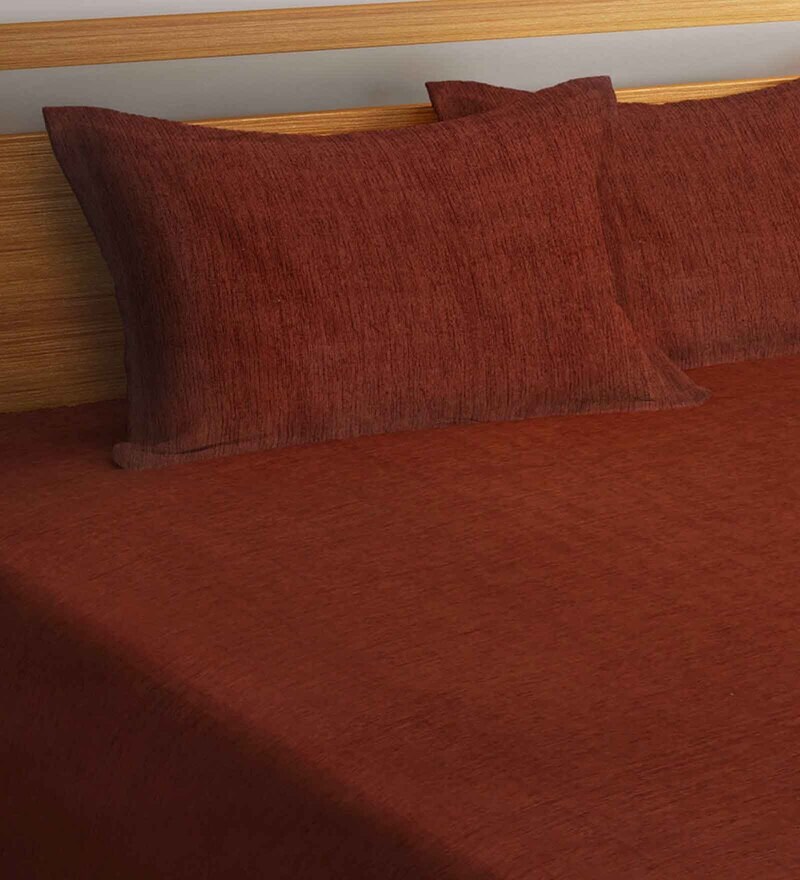 Buy Maroon Solid 300 TC Cotton Double Bed Cover with 2 Pillow Covers by