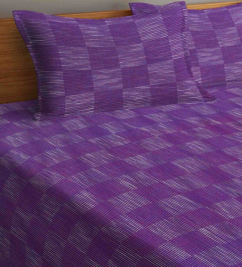 Buy Purple Geometric 300 TC Cotton Double Bed Cover with 2 Pillow