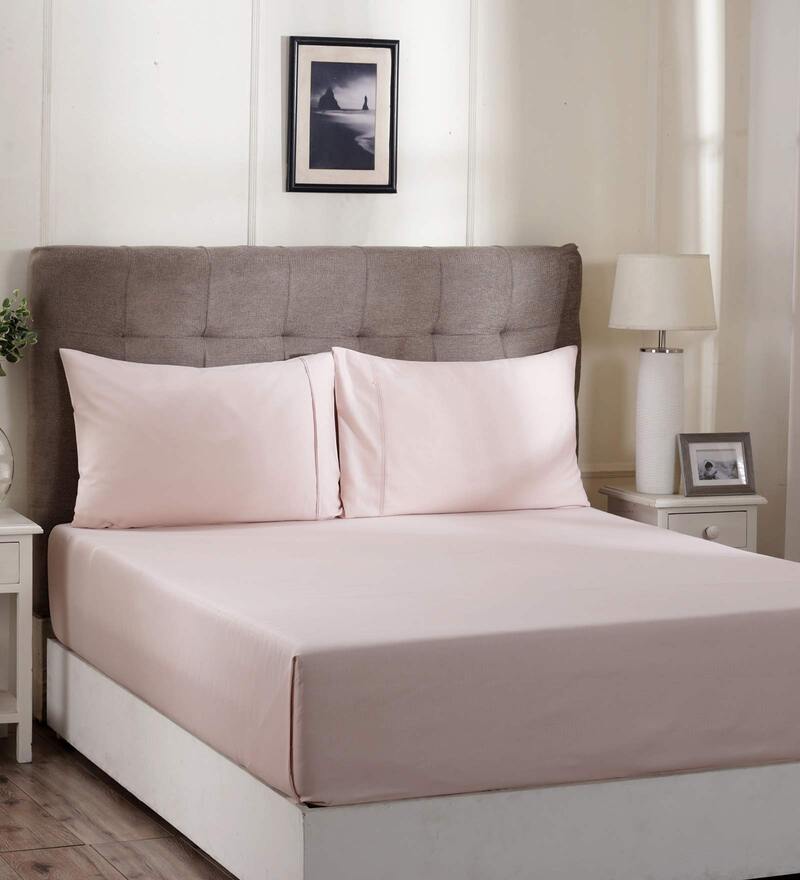 Buy Beige Solid 310 TC Cotton 1 Double King Size Bedsheet with 2 Pillow