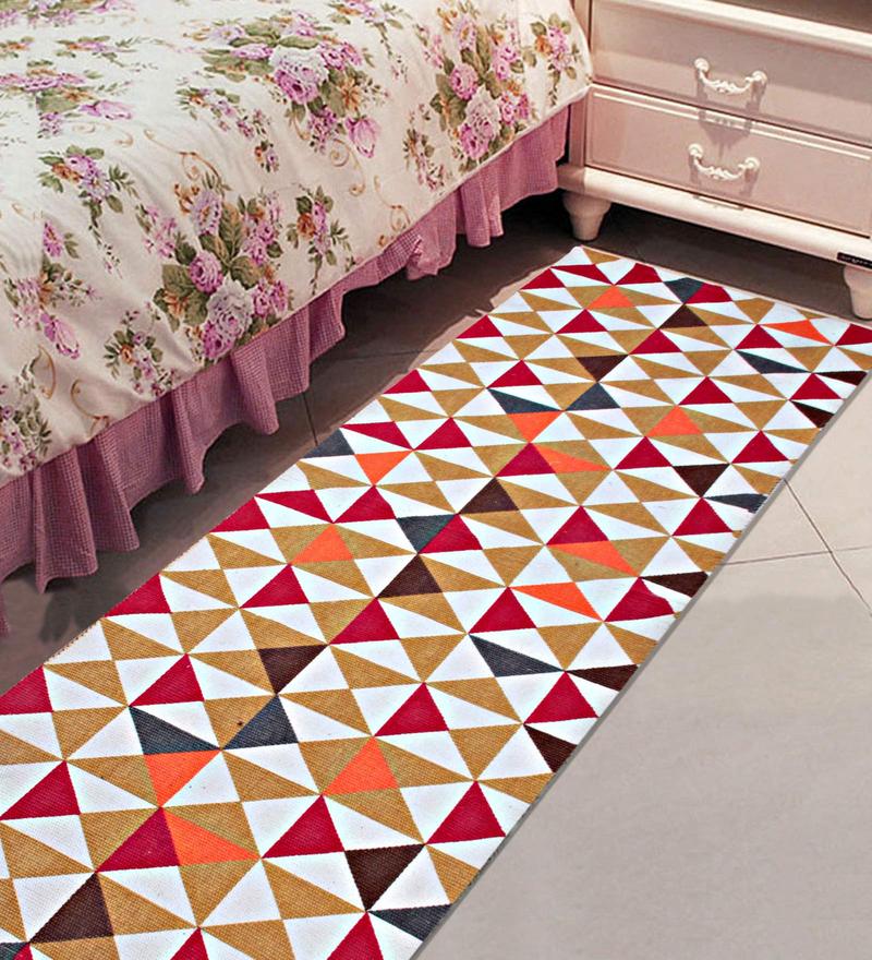 Buy Geometric Pattern Cotton 6 X 2 Feet Hand Woven Bedside Runner By
