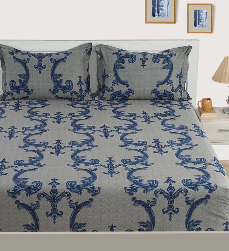 Buy Cotton 600TC King Size Bedsheet With 2 Pillow Covers by Swayam